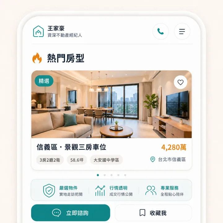 房仲一頁個人品牌頁熱門房型作品集範例